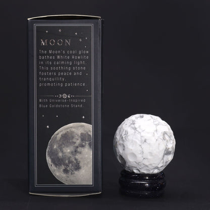 White Howlite Planet on a Sola Goldstone Stand (MOON) - Luna Temple