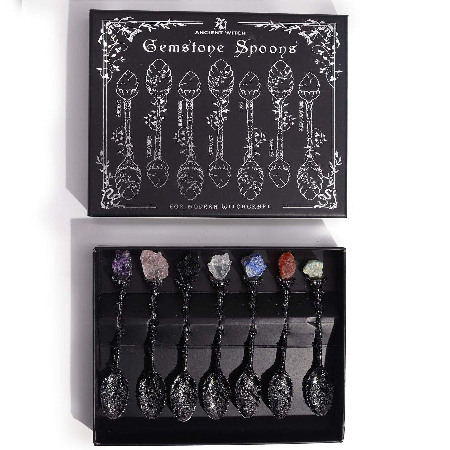Witch Spoons Set – Dark Silver Gemstone - Luna Temple