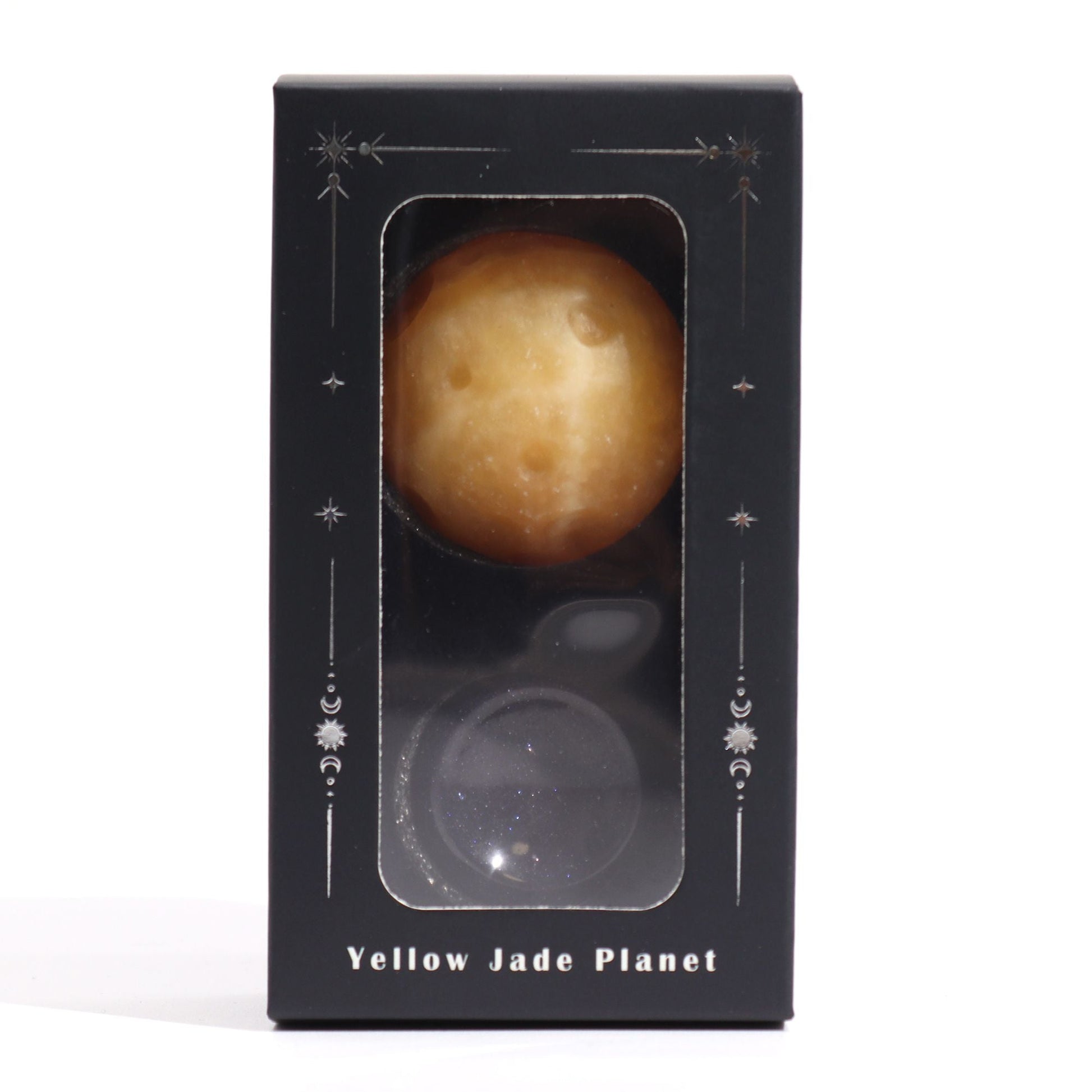 Yellow Jade Planet on a Sola Goldstone Stand (SATURN) - Luna Temple